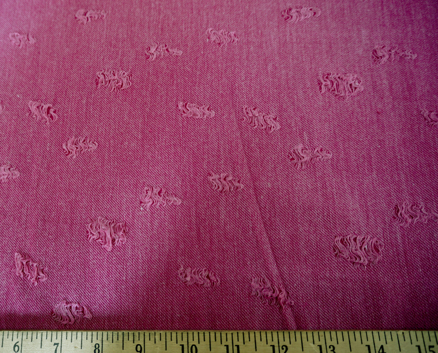 Purple Distressed Jersey Knit Fabric – Destroyed/Raw-Edge Look – Poly Rayon Spandex (65%/32%/3%) – 58″ Wide – Sold by the Yard (PRSXD02)