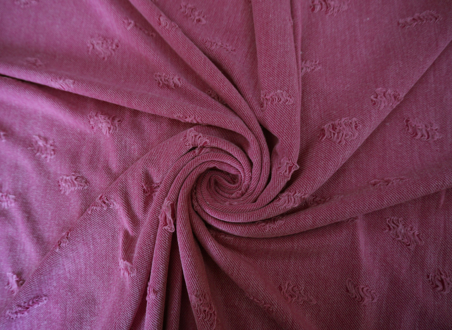 Purple Distressed Jersey Knit Fabric – Destroyed/Raw-Edge Look – Poly Rayon Spandex (65%/32%/3%) – 58″ Wide – Sold by the Yard (PRSXD02)