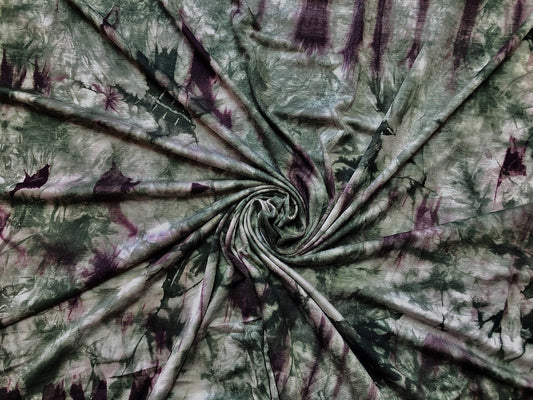 Olive & Maroon Tie‑Dye Rayon Spandex Jersey – Buttery‑Soft Drape, 4‑Way Comfort Stretch – 56" Wide – By the Yard (RSTD01)