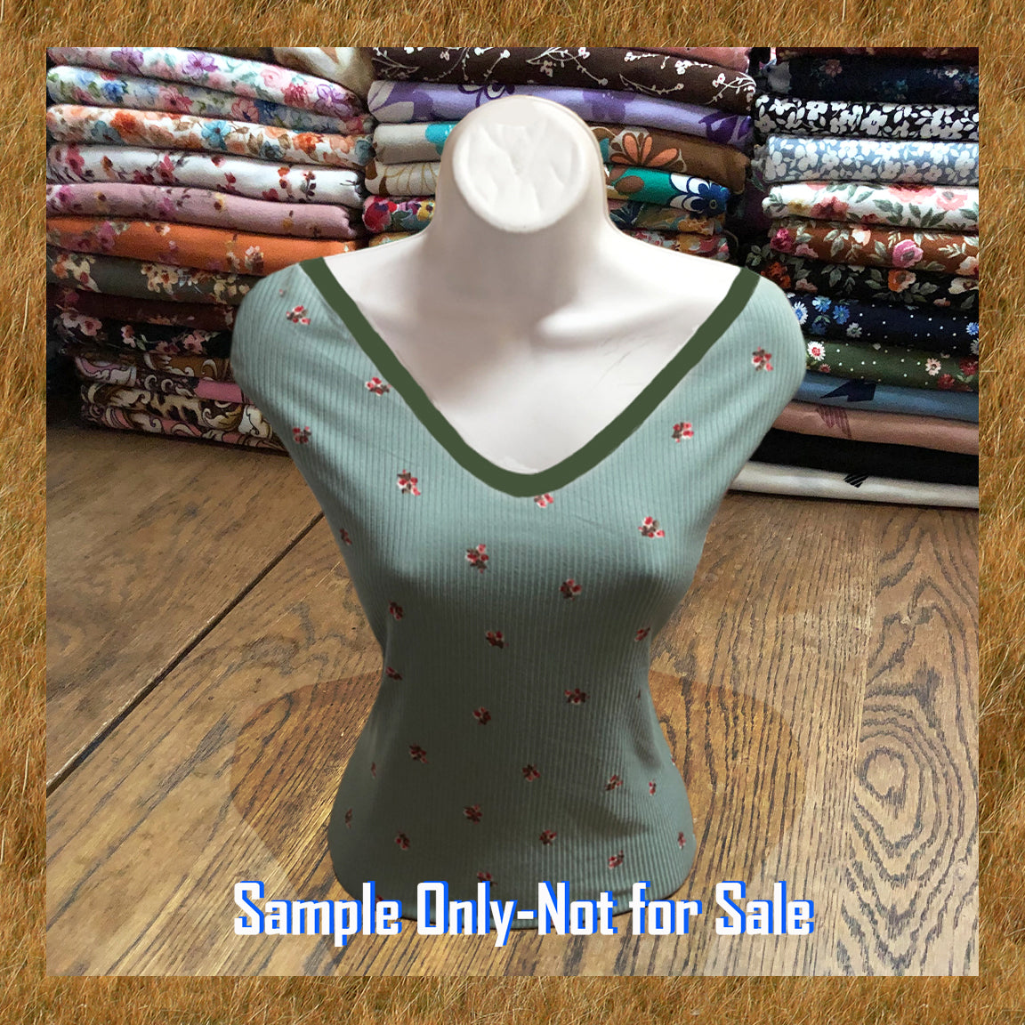 Sage Green Ditsy Floral Rib Knit – Red Blossom Print– Apparel-Grade Rayon/Poly/Spandex,4-Way Stretch - 60" Width, Sold by the Yard (PRRPR056)