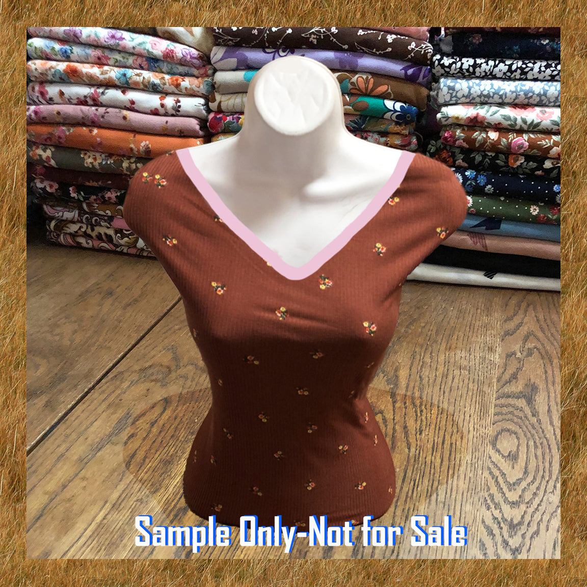 Camel Brown Ditsy Floral Rib Knit – Yellow & Red Mini Blossoms-4-Way Stretch Poly/Rayon/Spandex,60" Width – Sold by the Yard (PRRPR059)