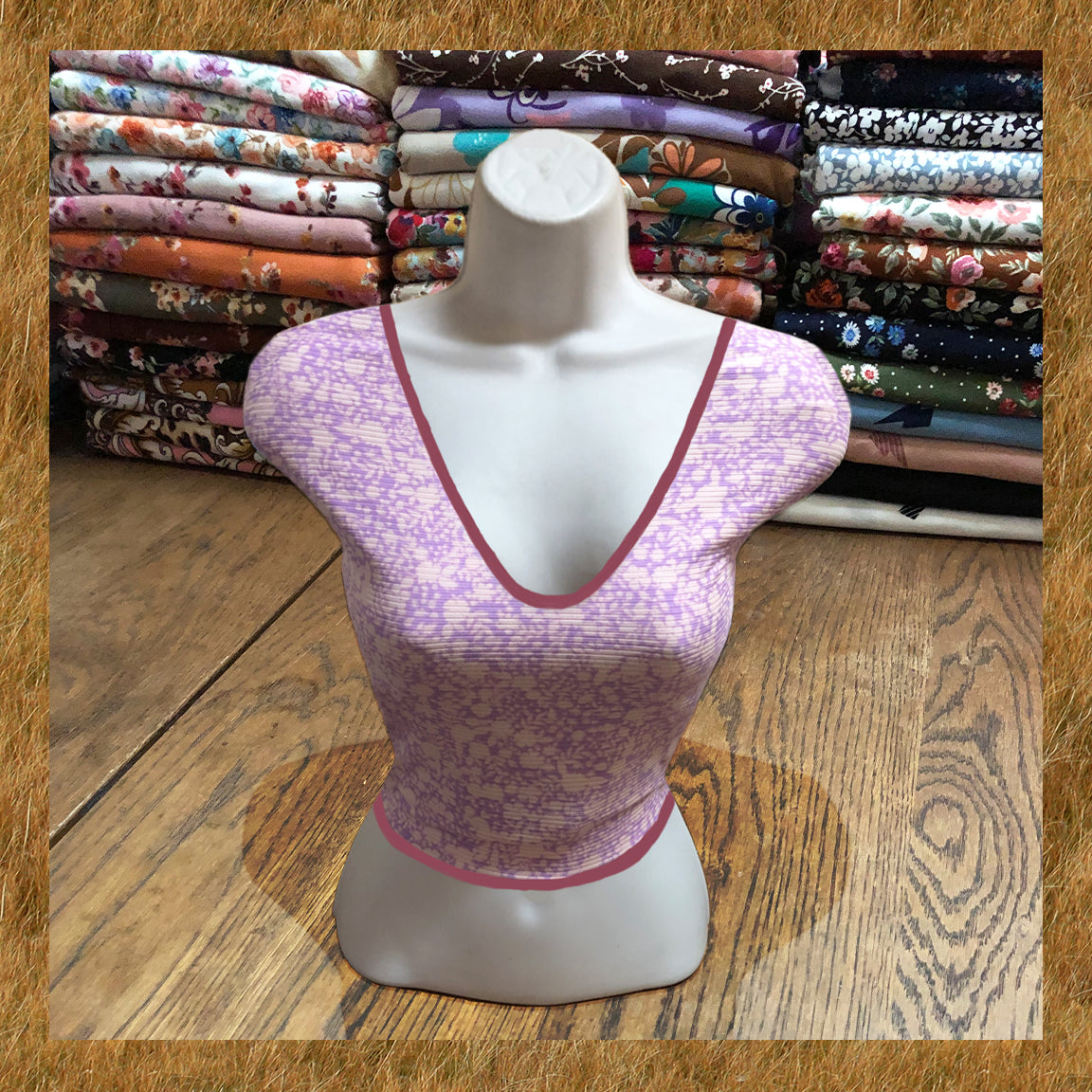 Lavender & Ivory Ditsy Foral Rib Knit Fabric — Poly/Rayon/Spandex —60" Wide, By the Yard (PRRPR067)