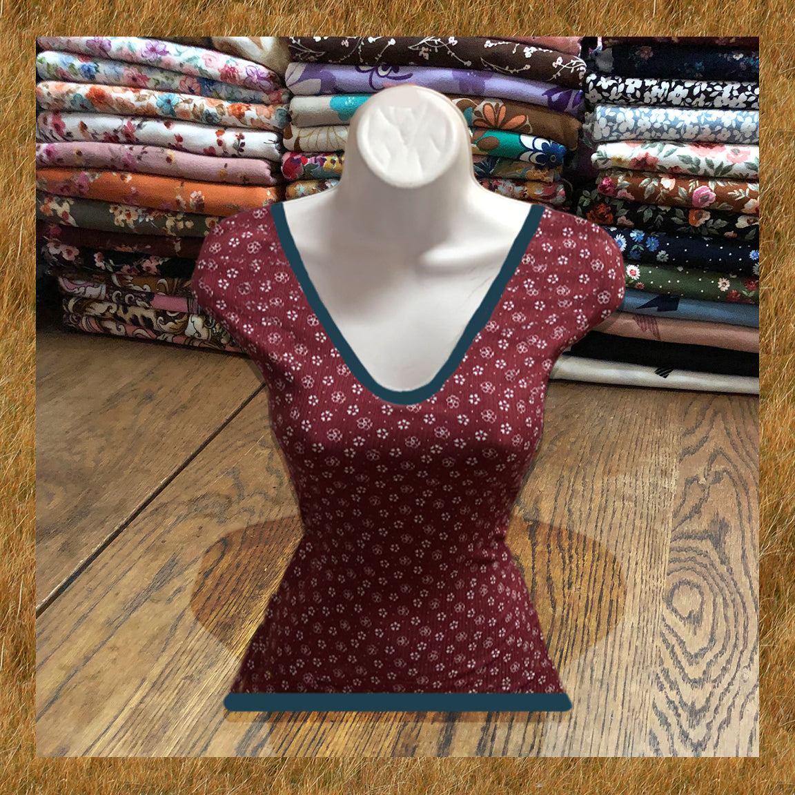 Burgundy Ditsy Floral Rib Knit – White Mini Blooms– Poly/Rayon/Spandex –4-Way Stretch – 60" Wide, By the Yard (PRRPR072)