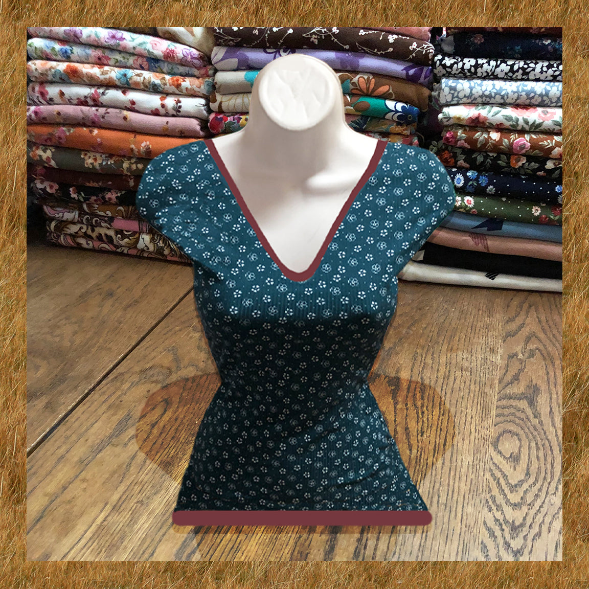 Forest Green Ditsy Floral Rib Knit – White Mini Blooms– Poly/Rayon/Spandex – 4-Way Stretch – 60" Wide, By the Yard (PRRPR071)