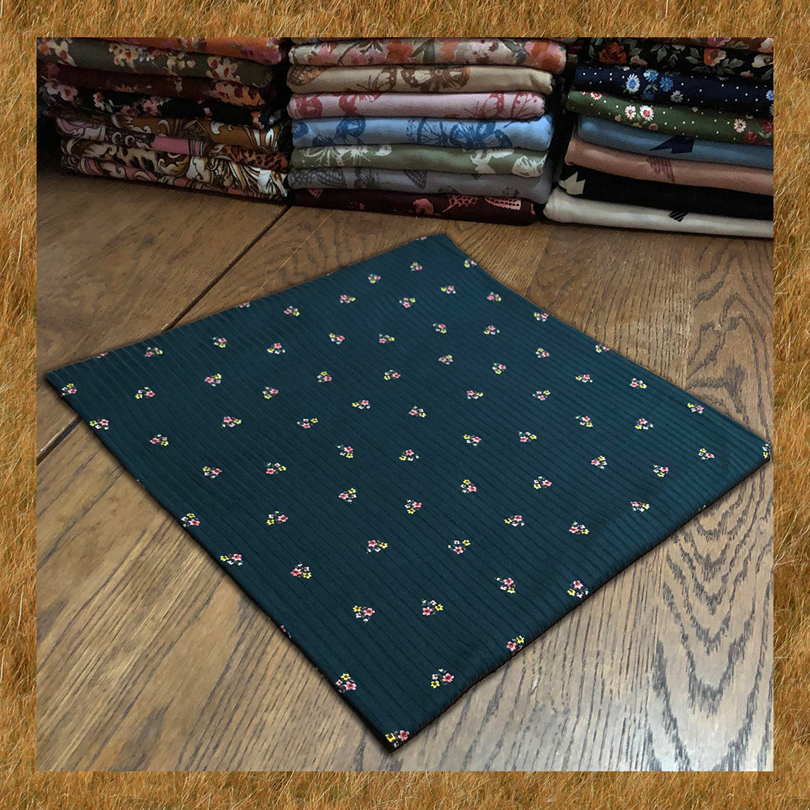 Soft Rib Knit – Deep Teal Mini Floral • 4-Way Stretch • 60" Wide • Poly/Rayon/Spandex by the Yard (PRRPR093)