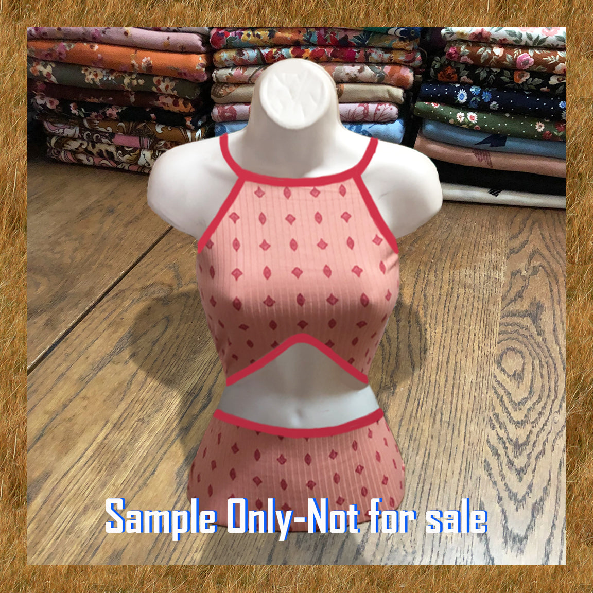 Soft Stretch Rib Knit by the Yard – Mauve Pink & Red Geo Dot –4-Way Stretch, 60” Wide, Sold by the Yard (PRRPR091)