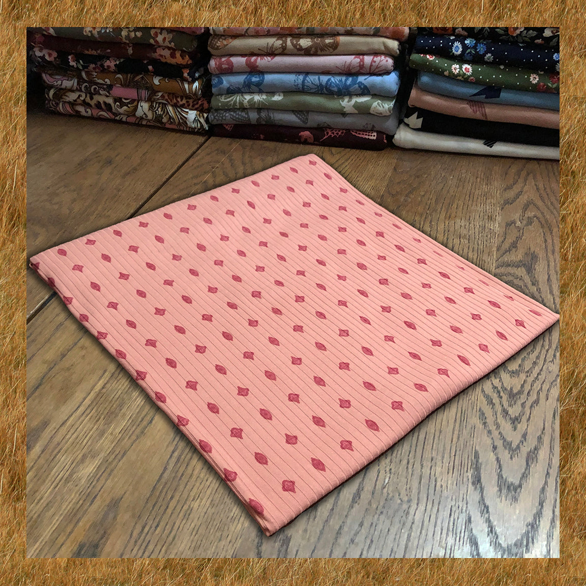 Soft Stretch Rib Knit by the Yard – Mauve Pink & Red Geo Dot –4-Way Stretch, 60” Wide, Sold by the Yard (PRRPR091)