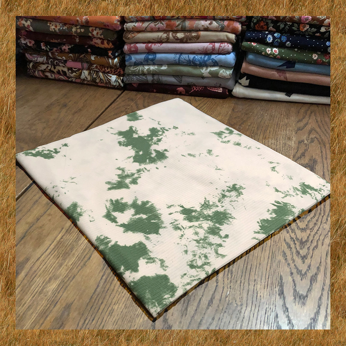 Soft Rib Knit Tie-Dye – Ivory & Forest Green-4 Way Stretch-60" Wide-Poly/Rayon/Spandex, Sold by the Yard (PRRTD04)