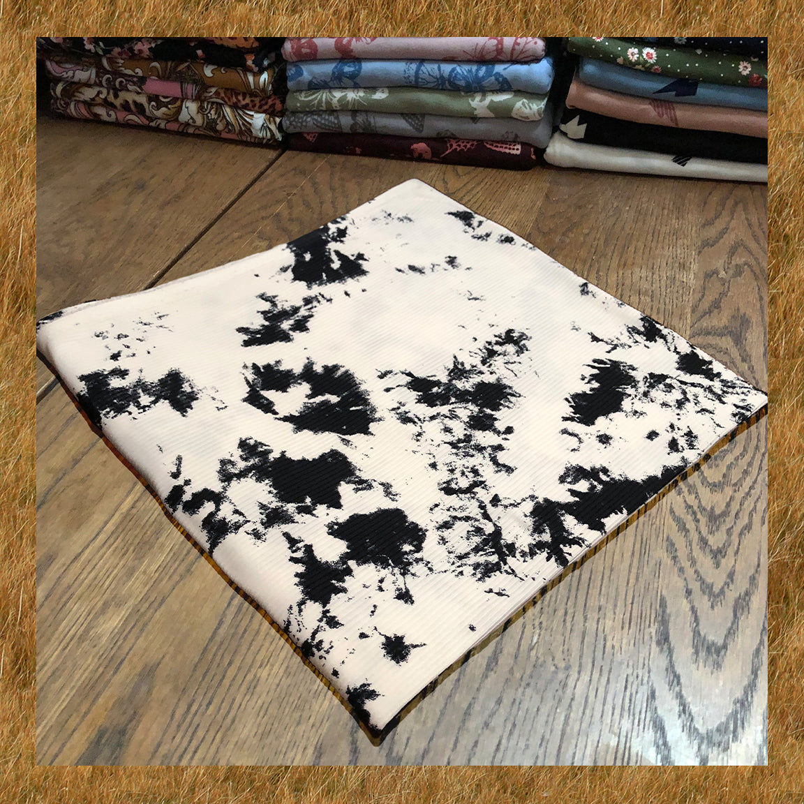 Luxury Rib Knit Tie-Dye Fabric – Black & Ivory – 4-Way Stretch – Poly/Rayon/Spandex – 60" Wide – Sold by the Yard (PRRTD05)