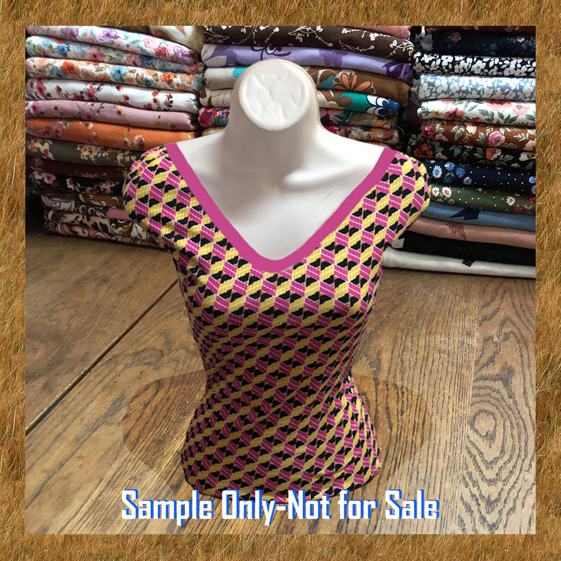 Magenta & Yellow Geometric Rib Knit – 3D Cube Print–Apparel Grade Poly/Rayon/Spandex, 4-Way Stretch – 60" Width, Sold by the Yard (PRRPR055)