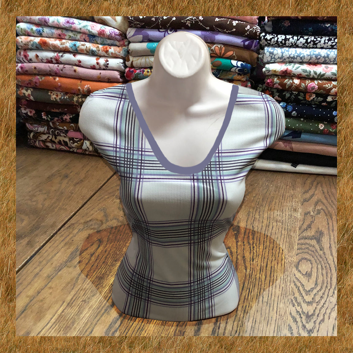 Ivory Plaid Rib Knit – Purple, Mint & Lavender Lines– Apparel-Grade Rayon/Poly/Spandex, 4-Way Stretch-60" Width, Sold by the Yard (PRRPR062)