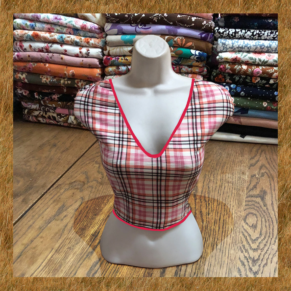 Premium Rib Knit Plaid – Blush Pink & Coral on Ivory, Poly/Rayon/Spandex, 4-Way Stretch, 60” Wide, Sold by the Yard (PRRPR066)