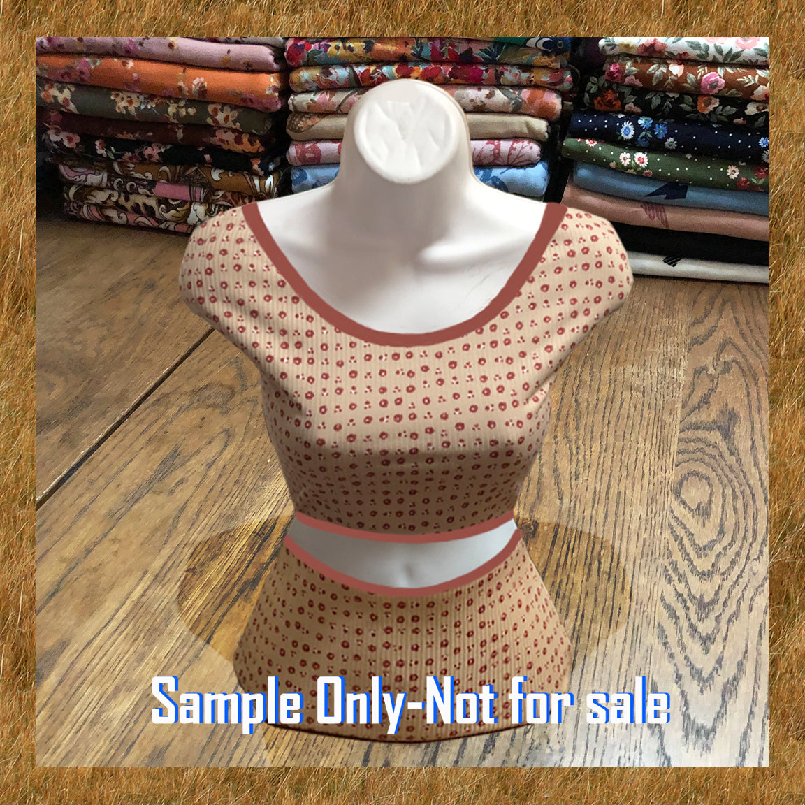 Premium Rayon Spandex Rib — Beige with Brick Red Micro Dots-4 Way Stretch, 60" Wide- Sold by the Yard (PRRPR079)