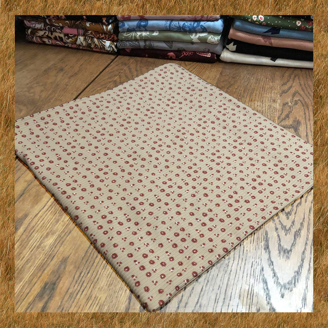 Beige Burgundy White 1/8" Flowers Rayon Spandex Rib 2X2 Print Fabric