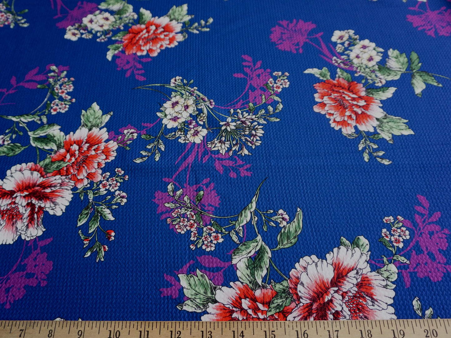 Bullet Knit Fabric - Royal Blue Red Flowers Print, 56″ Wide, Sold by the Yard (BPR050)