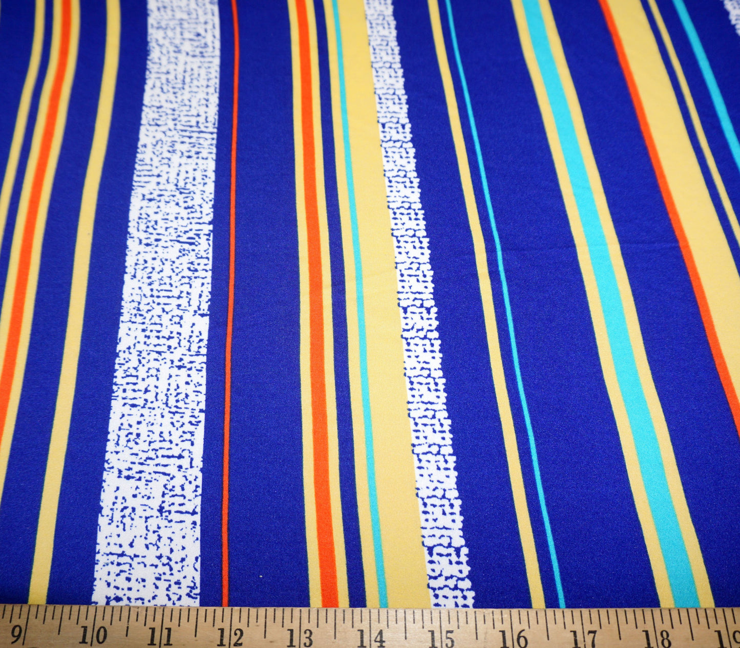 DTY Brushed Fabric-Blue Orange Yellow Stripes-DTYBPR090-Sold by the Yard-Jersey Fabric