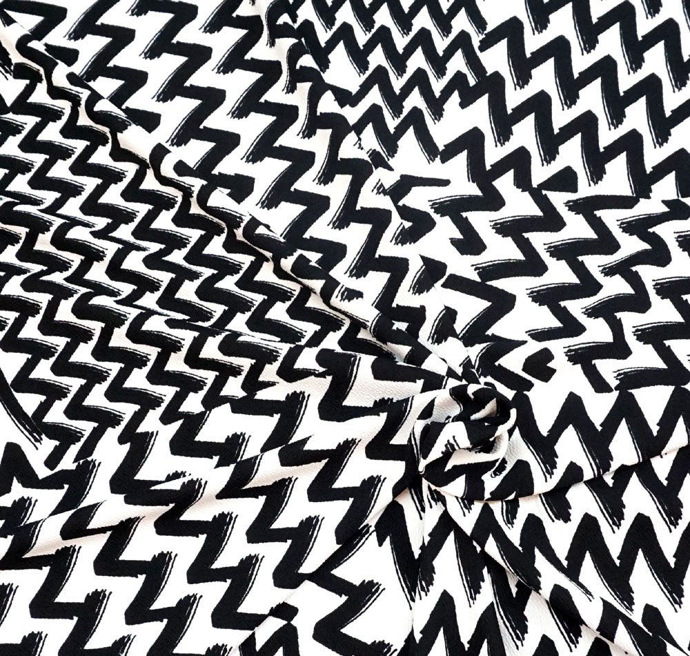Liverpool Knit Printed Fabric-Black White Crayon Marks-LVPR035-Sold by the Yard-Apparel Fabric
