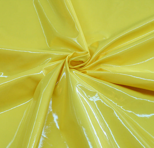 Shiny Yellow Faux Leather (PVC/PU) — Poly/Spandex Backing, 2-Way Stretch | 58″ Wide | 95% Polyester / 5% Spandex | By the Yard (PVCSC02)