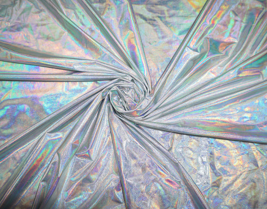Hologram Silver Vinyl (PVC/PU) —Soft Knit Back, 2-Way Stretch | 58″ Wide | 95% Polyester / 5% Spandex | By the Yard (PVCVH03)