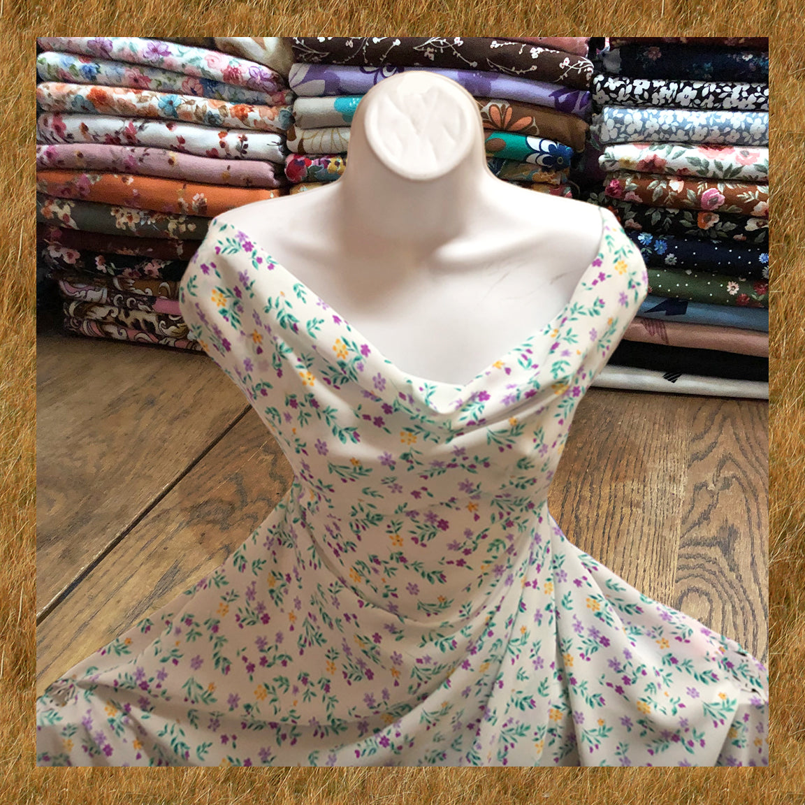 Ivory Floral Ditsy Poly Dobby — Airy Drape, Soft Matte Texture | 56″ Wide | 100% Polyester | By the Yard-(PBPR03)