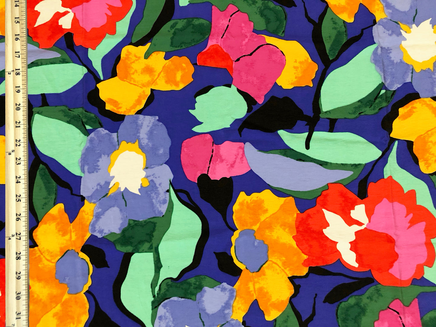Premium Rayon Airflow Fabric — Painted Garden Blooms on Cobalt Blue — 100% Rayon, No Stretch, 58" Wide — By the Yard (AFRPR01)