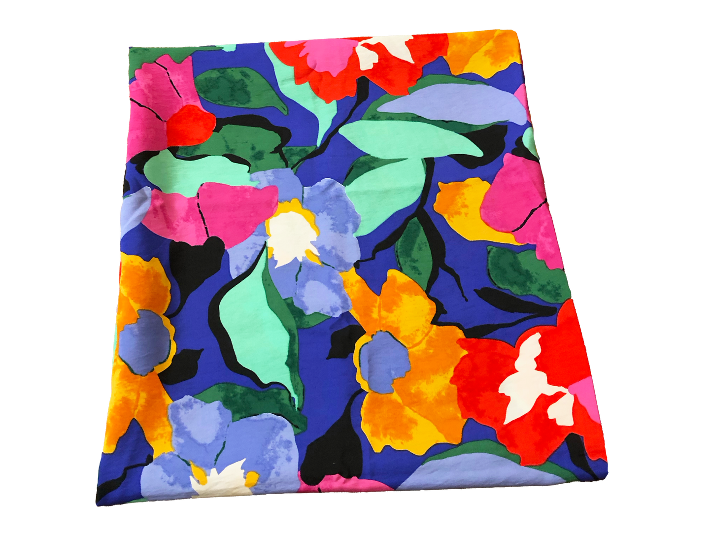 Premium Rayon Airflow Fabric — Painted Garden Blooms on Cobalt Blue — 100% Rayon, No Stretch, 58" Wide — By the Yard (AFRPR01)