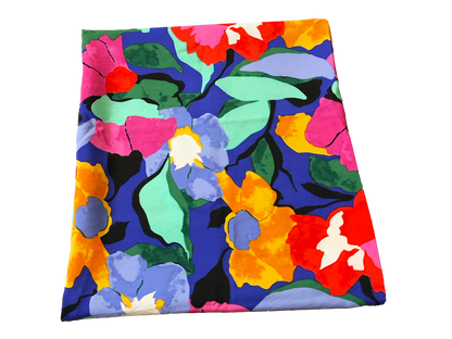 Premium Rayon Airflow Fabric — Painted Garden Blooms on Cobalt Blue — 100% Rayon, No Stretch, 58" Wide — By the Yard (AFRPR01)