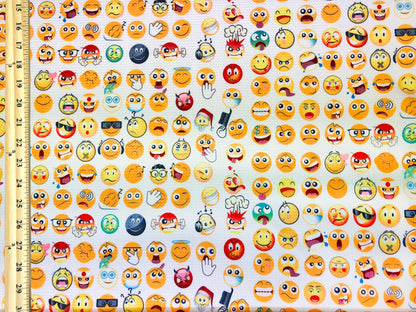 Bullet Print Fabric-Ivory Yellow Angry Faces Emojis-BPR146-Sold by the Yard