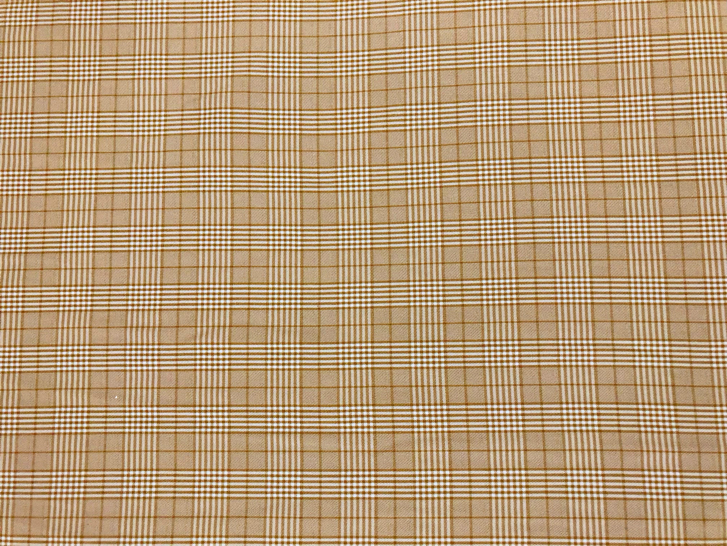 Stretch Gabardine – Golden Sand Windowpane Plaid (Camel/Taupe & Cream) – 2-Way Stretch, 180 GSM, 58" Wide – By the Yard (GBKPR01)