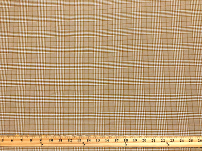 Stretch Gabardine – Golden Sand Windowpane Plaid (Camel/Taupe & Cream) – 2-Way Stretch, 180 GSM, 58" Wide – By the Yard (GBKPR01)