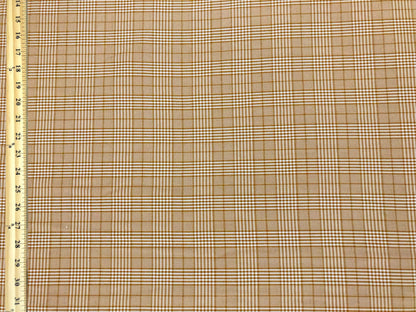 Stretch Gabardine – Golden Sand Windowpane Plaid (Camel/Taupe & Cream) – 2-Way Stretch, 180 GSM, 58" Wide – By the Yard (GBKPR01)