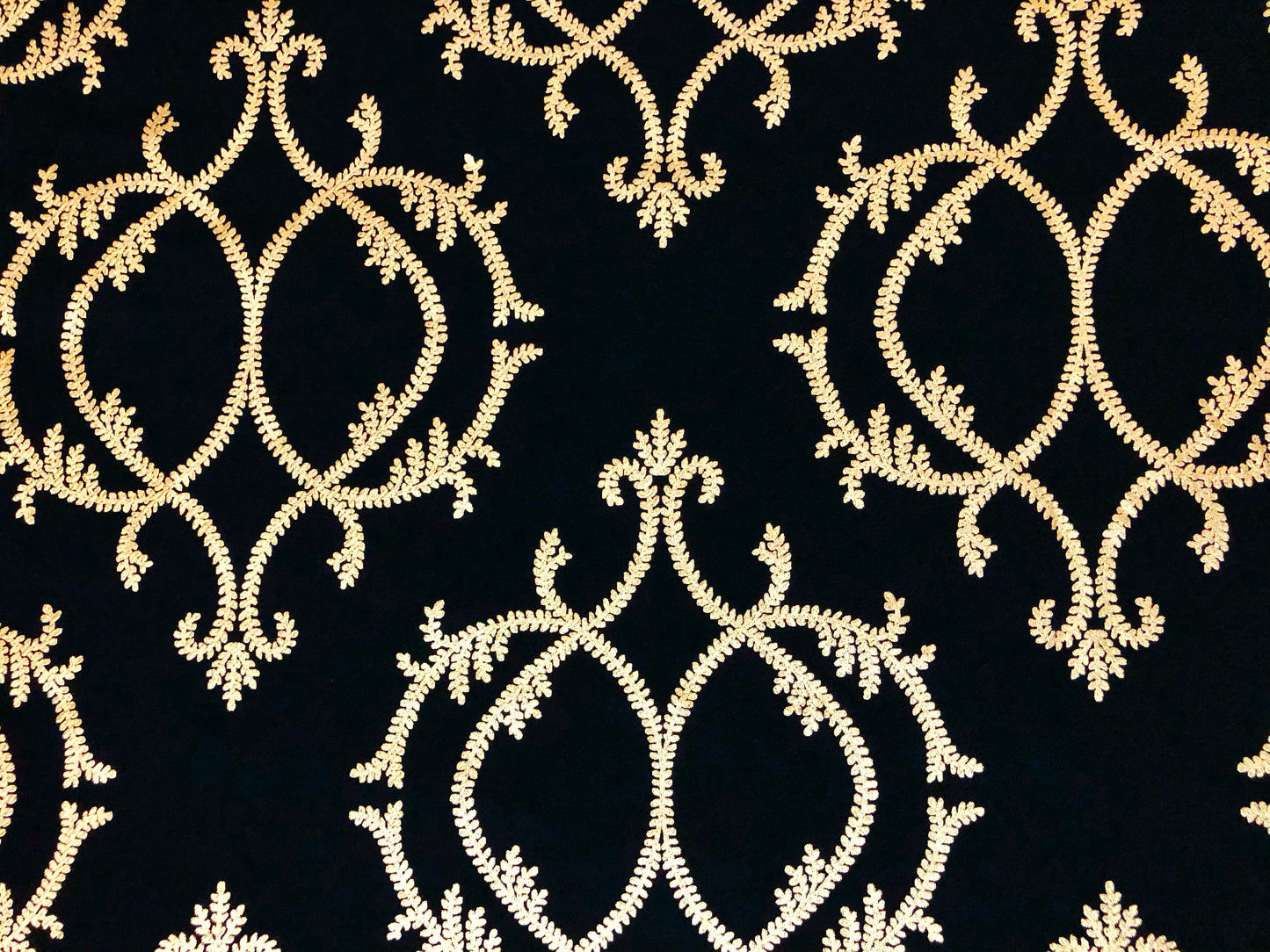 Liverpool Knit – Black & Gold Baroque Damask – 4-Way Stretch, 56″ Wide, 200 GSM – Sold by the Yard (LVPR162)