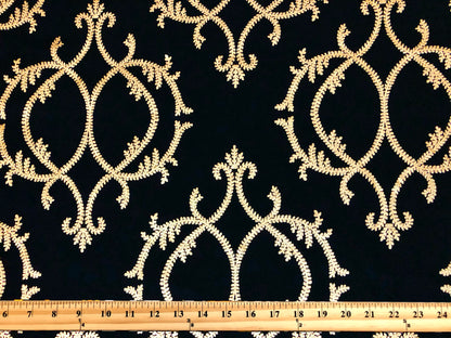 Liverpool Knit – Black & Gold Baroque Damask – 4-Way Stretch, 56″ Wide, 200 GSM – Sold by the Yard (LVPR162)