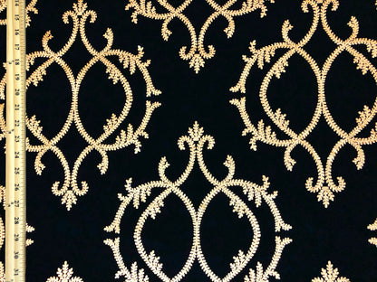 Liverpool Knit – Black & Gold Baroque Damask – 4-Way Stretch, 56″ Wide, 200 GSM – Sold by the Yard (LVPR162)