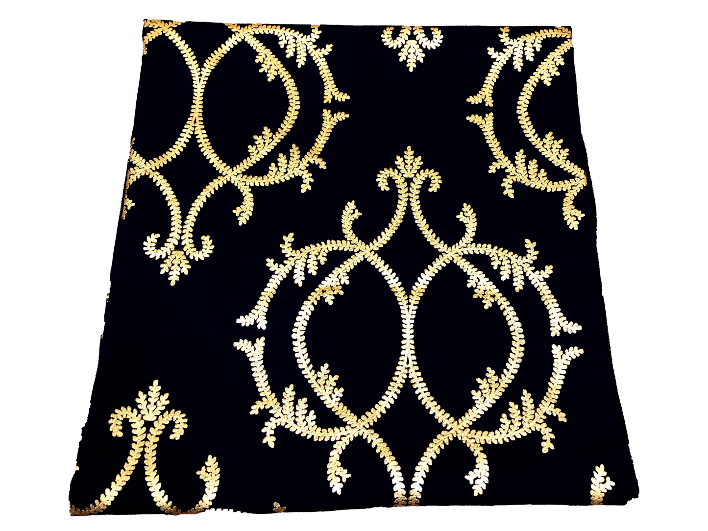 Liverpool Knit – Black & Gold Baroque Damask – 4-Way Stretch, 56″ Wide, 200 GSM – Sold by the Yard (LVPR162)