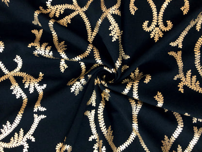 Liverpool Knit – Black & Gold Baroque Damask – 4-Way Stretch, 56″ Wide, 200 GSM – Sold by the Yard (LVPR162)