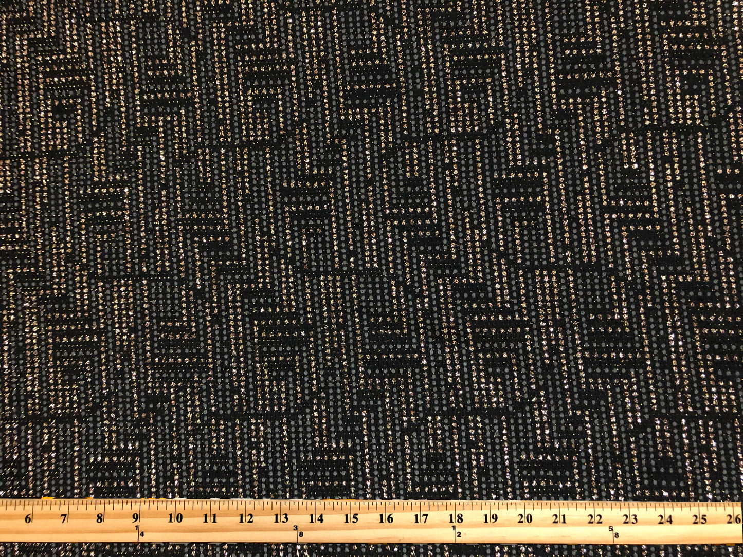 Premium Black & Gold Lurex Knit Fabric – Metallic Geometric Maze, 4 Way Stretch, 58” Wide, Sold by the Yard (SASC06)