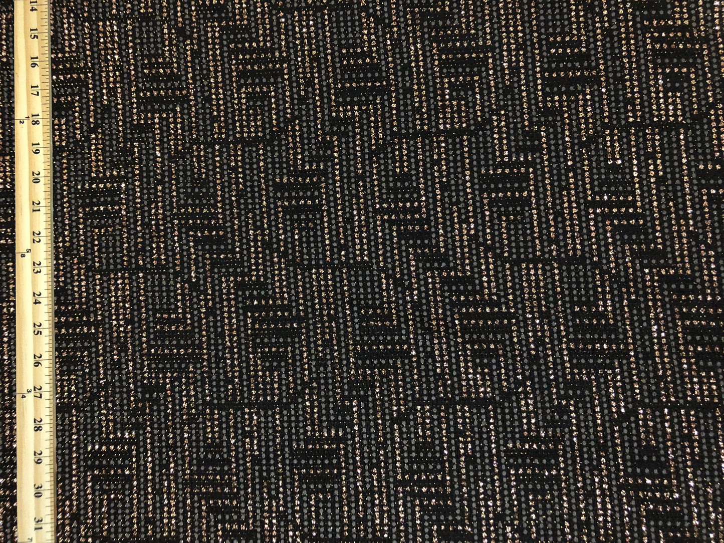 Premium Black & Gold Lurex Knit Fabric – Metallic Geometric Maze, 4 Way Stretch, 58” Wide, Sold by the Yard (SASC06)