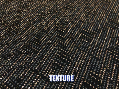 Premium Black & Gold Lurex Knit Fabric – Metallic Geometric Maze, 4 Way Stretch, 58” Wide, Sold by the Yard (SASC06)