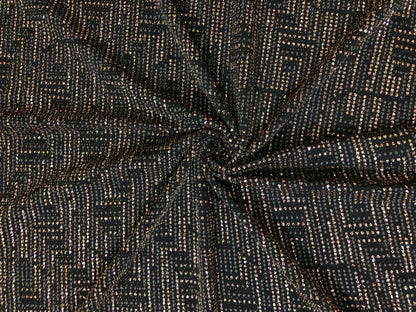 Premium Black & Gold Lurex Knit Fabric – Metallic Geometric Maze, 4 Way Stretch, 58” Wide, Sold by the Yard (SASC06)