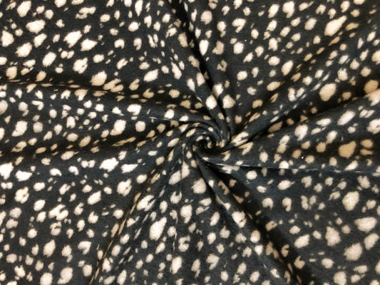 Brushed Hacci Knit Fabric – Black/Ivory Midnight Dalmatian Speckles – Animal Print – 4-Way Stretch, 58” Wide – By the Yard (HBPR046)