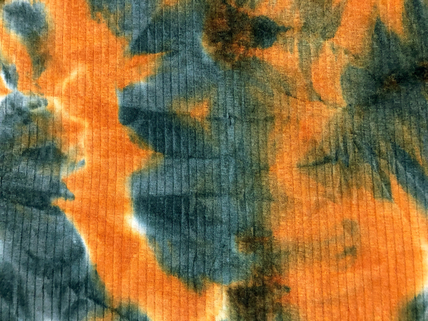 Rib Knit Fabric – Rust/Blue Cloud Tie Dye, 4 Way Stretch, 58” Wide – By the Yard (PRRTD06)
