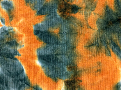 Rib Knit Fabric – Rust/Blue Cloud Tie Dye, 4 Way Stretch, 58” Wide – By the Yard (PRRTD06)