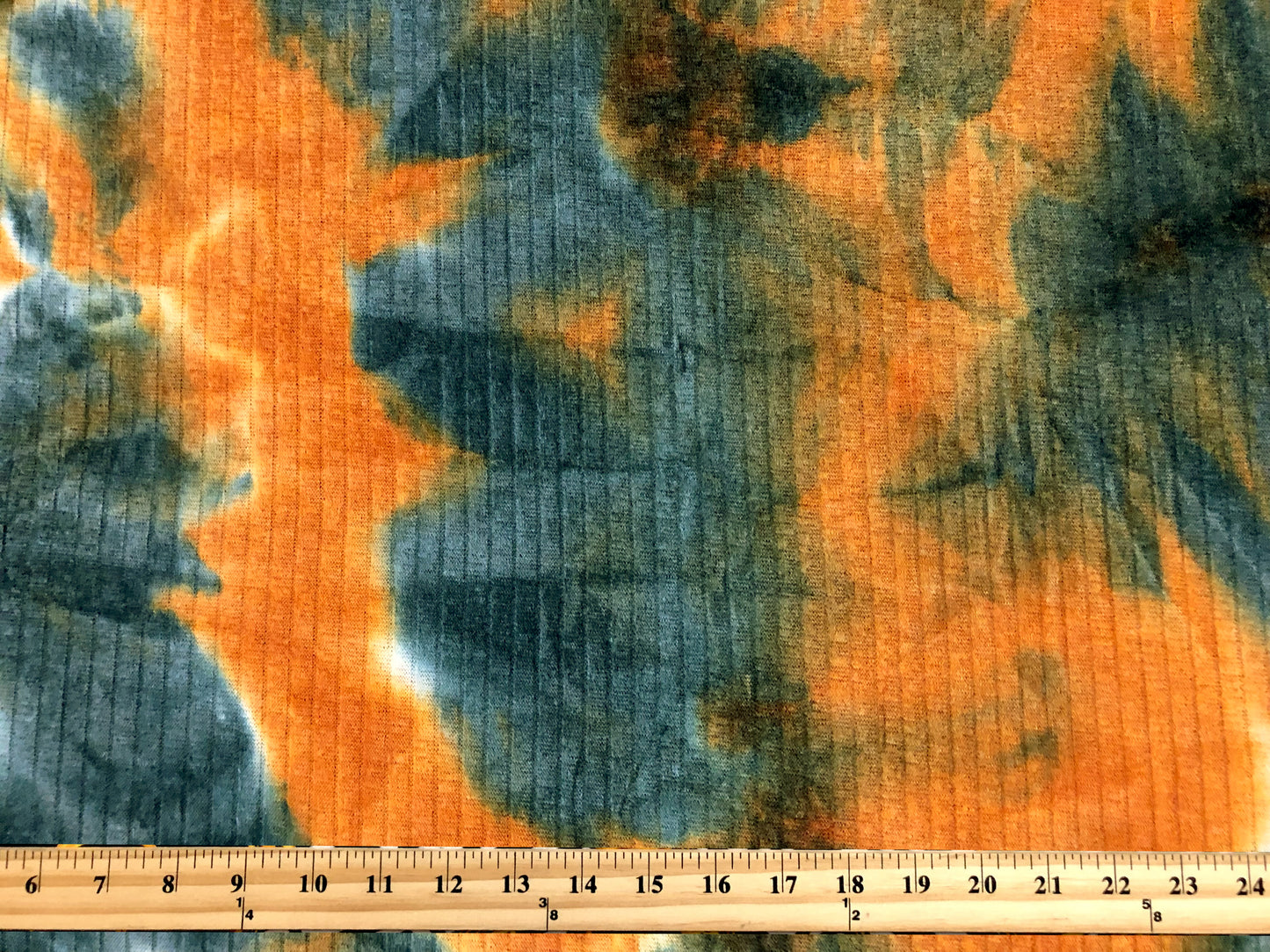 Rib Knit Fabric – Rust/Blue Cloud Tie Dye, 4 Way Stretch, 58” Wide – By the Yard (PRRTD06)
