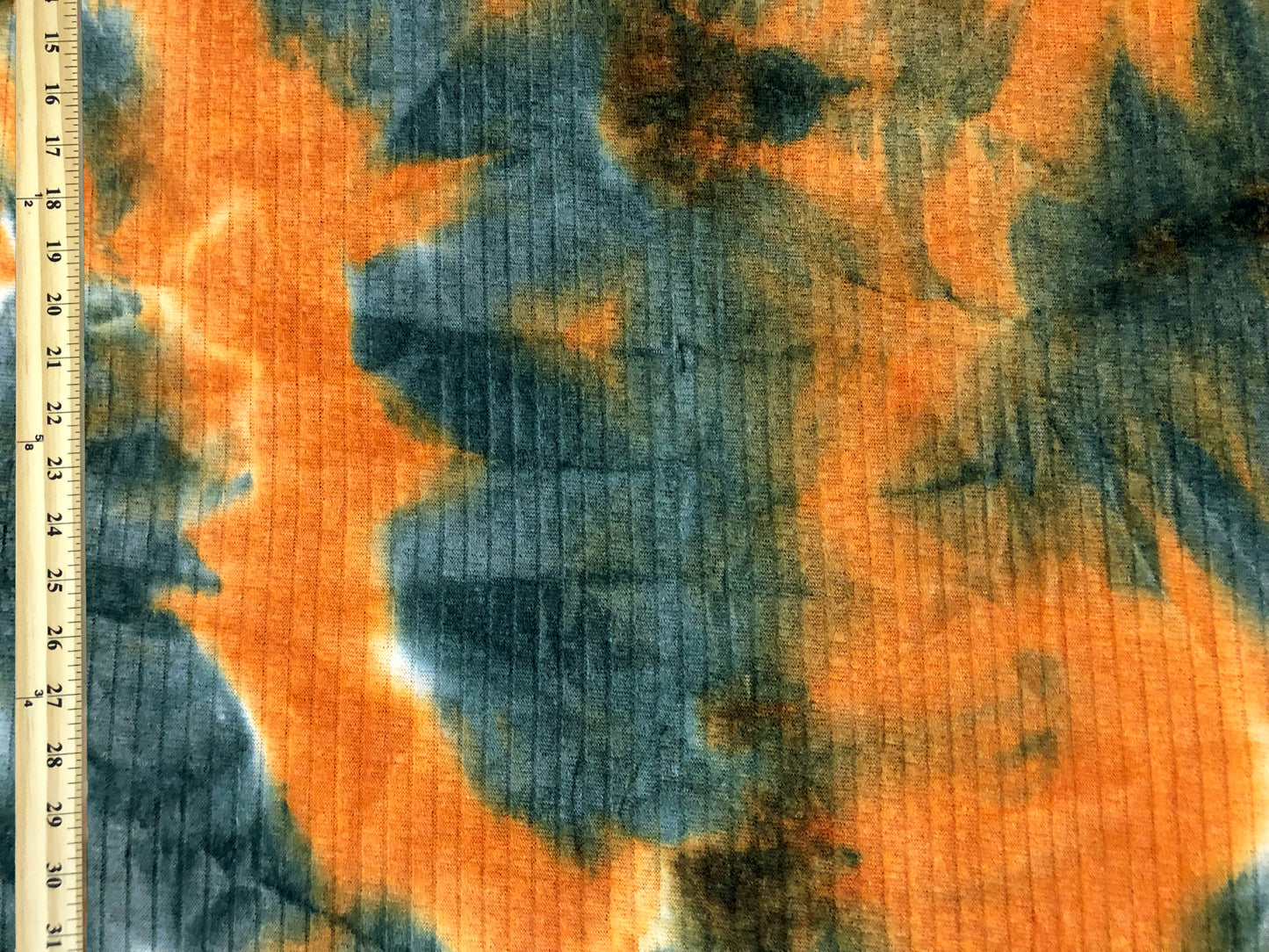 Rib Knit Fabric – Rust/Blue Cloud Tie Dye, 4 Way Stretch, 58” Wide – By the Yard (PRRTD06)