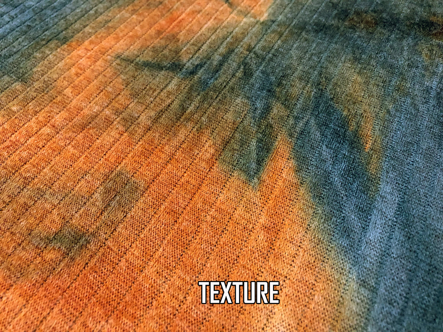 Rib Knit Fabric – Rust/Blue Cloud Tie Dye, 4 Way Stretch, 58” Wide – By the Yard (PRRTD06)