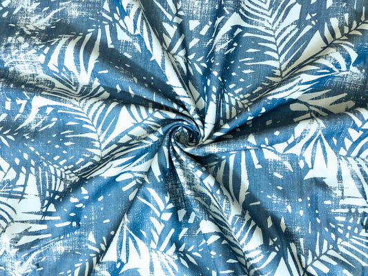 100% Cotton 6 oz Chambray – Coastal Blue Palms – Breathable Midweight, 58" Wide | Sold by the Yard (CHDPR01)