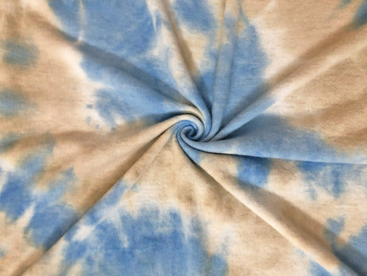 Brushed Hacci Knit Fabric – Blue & Sand Cloud Tie Dye – 4-Way Stretch, 58” Wide – By the Yard (HBPR048)