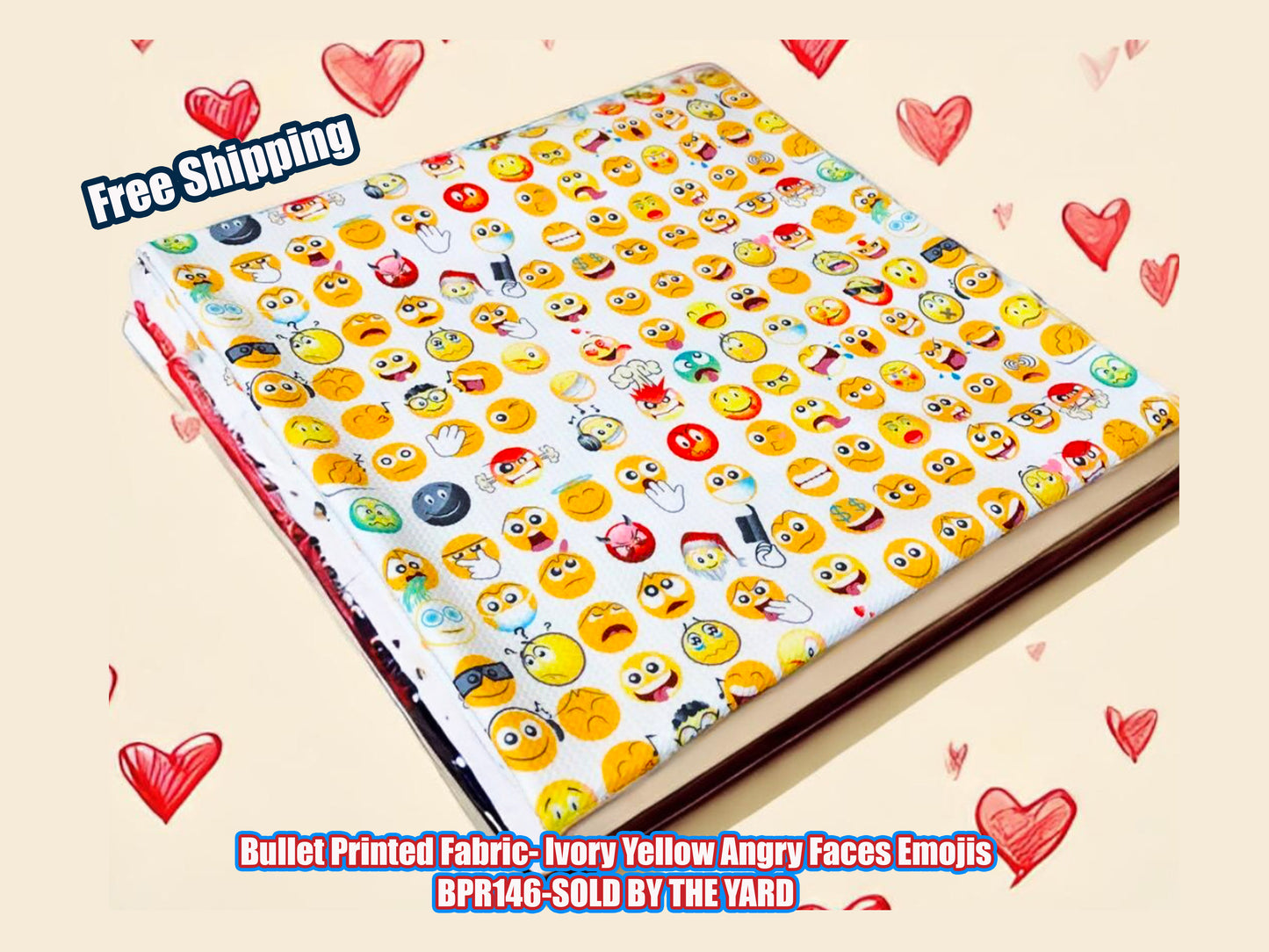 Bullet Print Fabric-Ivory Yellow Angry Faces Emojis-BPR146-Sold by the Yard