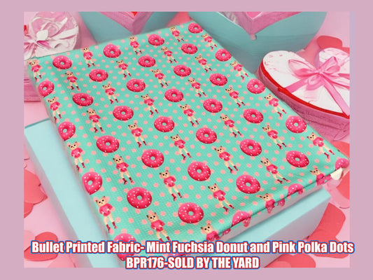 Bullet Printed Fabric-Mint Fuchsia Donut Polka Dots-BPR176-Sold by the Yard-Bulk Available